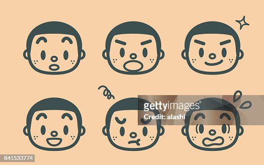 Retro Style Cute Boy With A Crew Cut And Freckle Face Outline Emoticons  High-Res Vector Graphic - Getty Images
