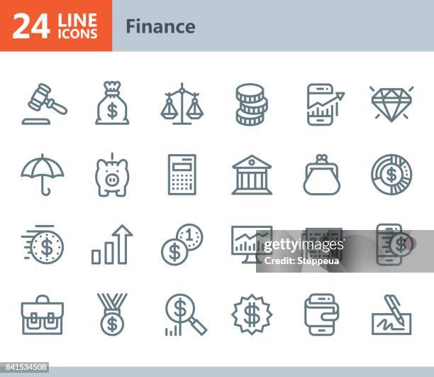 ilustraciones, imágenes clip art, dibujos animados e iconos de stock de financiar - línea de iconos de vector - bolsa de dinero