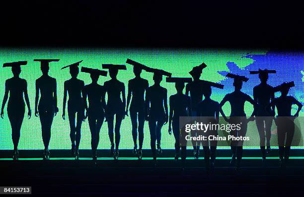 Models showcase fashion creations on a catwalk during a fashion show on December 31, 2008 in Nanjing of Jiangsu Province, China. Ever since the first...