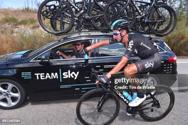 72nd Tour of Spain 2017 / Stage 13 David LOPEZ / Nicolas PORTAL Sportsdirector Team Sky / SIS bottle / Feed Zone / Car / Coin - Tomares 105m / La...