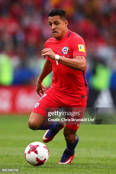 Alexis Sanchez of Chile in action during the FIFA Confederations Cup Russia 2017 Group B match between Chile and Australia at Spartak Stadium on June...