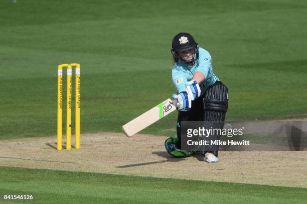 Bryony Smith of Surrey Stars hits out during the Women's Kia Super League Semi Final between Surrey Stars and Western Storm at The 1st Central County...