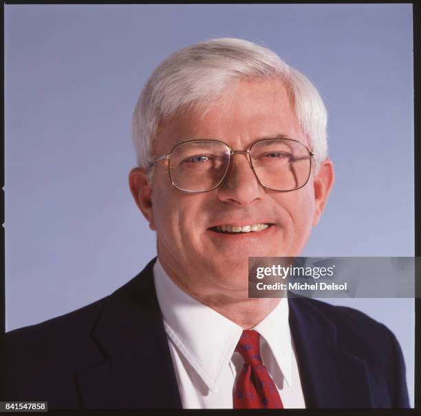 Portrait of American television personality Phil Donahue, New York, New York, May 19, 1992. This photo was taken as part of a shoot for TV Guide...