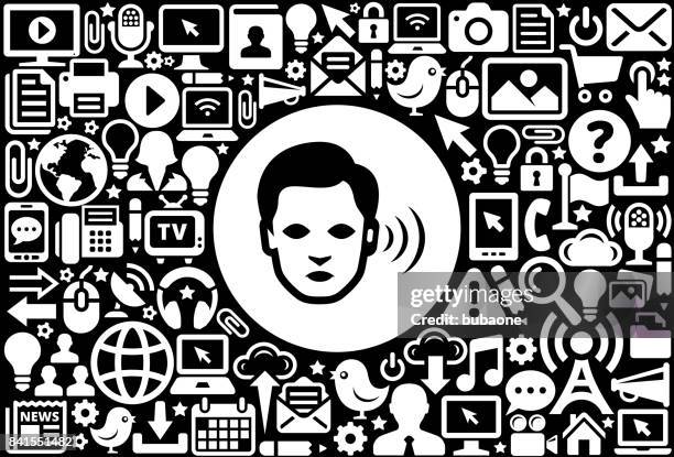 hearing lost icon black and white internet technology background - deaf computer stock illustrations
