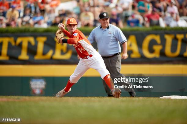 Little League World Series: USA Southwest Region Blake Slaga in action vs Japan Region during Championship Game at Howard J. Lamade Stadium. South...