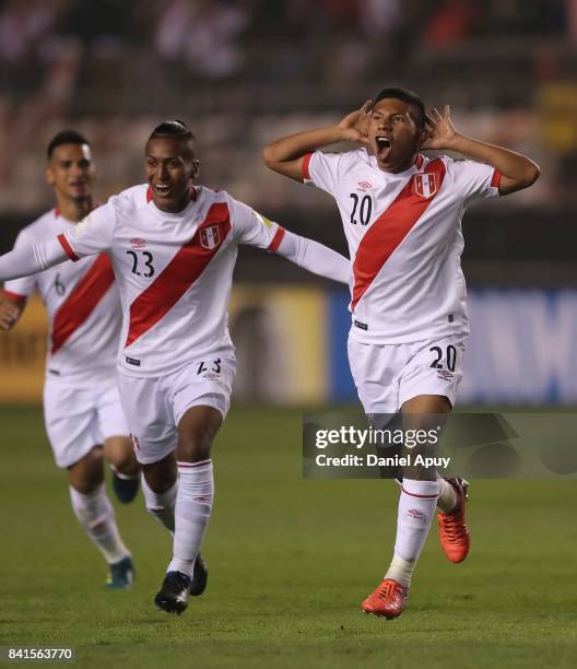 Edison Flores celebrates after scoring the first goal of his team during a match between Peru and Bolivia as part of FIFA 2018 World Cup Qualifiers...