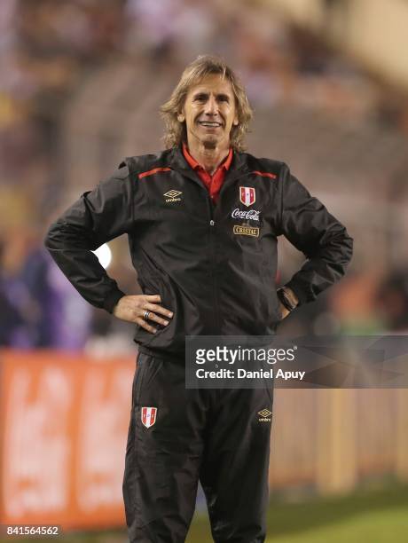 Ricardo Gareca head coach of Peru reacts during a match between Peru and Bolivia as part of FIFA 2018 World Cup Qualifiers at Monumental Stadium on...