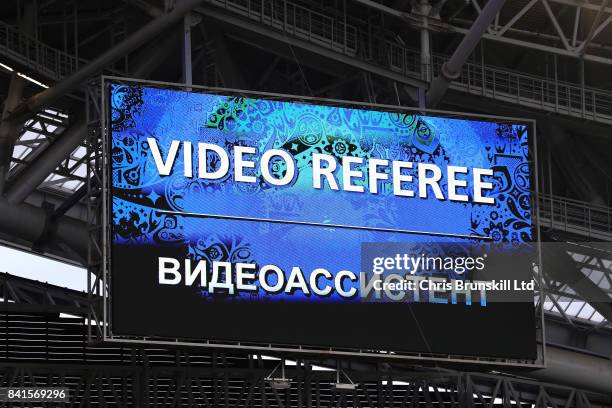 The video referee screen is seen during the FIFA Confederations Cup Russia 2017 Group A match between Mexico and Russia at Kazan Arena on June 24,...