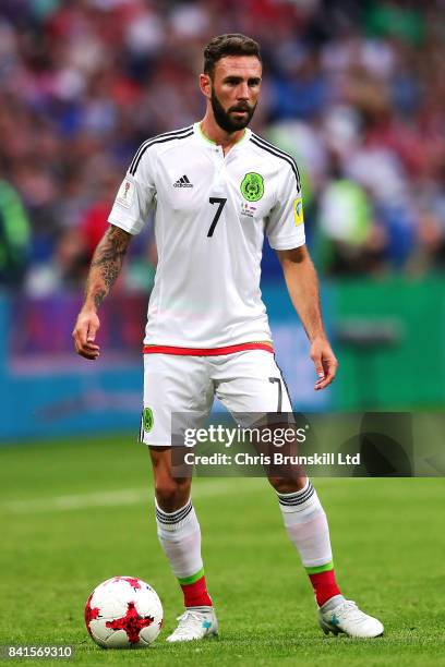 Miguel Layun of Mexico in action during the FIFA Confederations Cup Russia 2017 Group A match between Mexico and Russia at Kazan Arena on June 24,...
