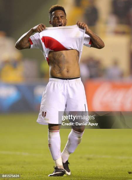 Jefferson Farfan of Peru reacts during a match between Peru and Bolivia as part of FIFA 2018 World Cup Qualifiers at Monumental Stadium on August 31,...