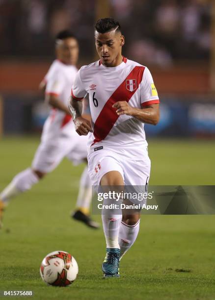 Miguel Trauco of Peru controls the ball during a match between Peru and Bolivia as part of FIFA 2018 World Cup Qualifiers at Monumental Stadium on...