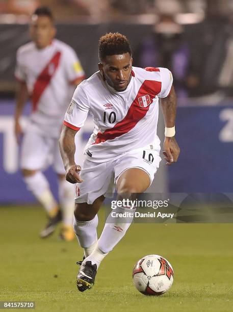 Jefferson Farfan of Peru controls the ball during a match between Peru and Bolivia as part of FIFA 2018 World Cup Qualifiers at Monumental Stadium on...