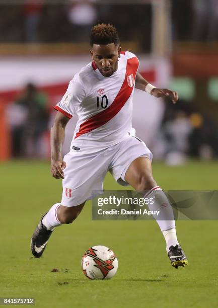 Jefferson Farfan of Peru controls the ball during a match between Peru and Bolivia as part of FIFA 2018 World Cup Qualifiers at Monumental Stadium on...