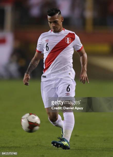 Miguel Trauco of Peru controls the ball during a match between Peru and Bolivia as part of FIFA 2018 World Cup Qualifiers at Monumental Stadium on...