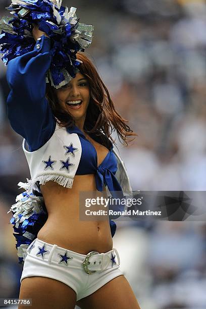 Jordyn Ketchum of the Dallas Cowboys Cheerleaders performs during a game against the San Francisco 49ers at Texas Stadium on November 23, 2008 in...