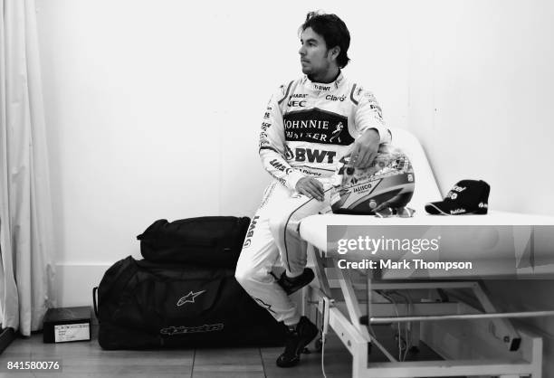 Sergio Perez of Mexico and Force India prepares to drive during previews for the Formula One Grand Prix of Italy at Autodromo di Monza on August 31,...