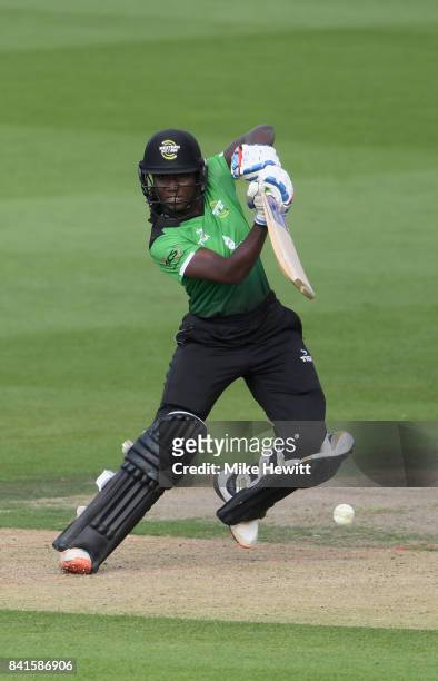 Stafanie Taylor of Western Storm hits out during Women's Kia Super League Semi Final between Surrey Stars and Western Storm at The 1st Central County...