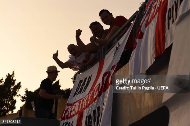 Fans of England show their support prior the FIFA 2018 World Cup Qualifier between Malta and England at Ta'Qali National Stadium on September 1, 2017...