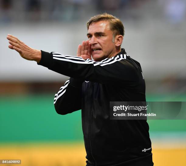 Stefan Kuntz, head coach of Germany U21 shouts instructions during the International friendly match between Germany U21 and Hungary U21 at the...