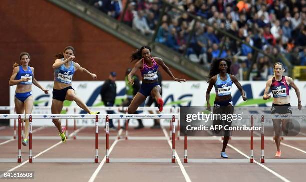 Switzerland's Lea Sprunger, Czech Republic's Zuzana Hejnova, US Dalilah Muhammad, US Ashley Spencer and Britain's Eilidh Doyle compete in the women's...