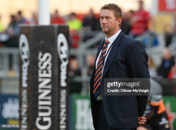 Belfast , United Kingdom - 1 September 2017; Cheetahs forwards coach Corniel Van Zyl before the Guinness PRO14 Round 1 match between Ulster and...