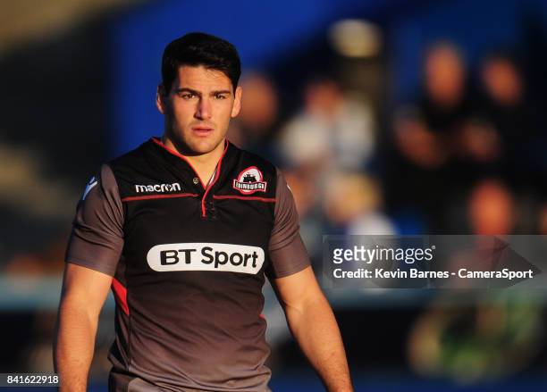 Edinburgh's Sam Hidalgo-Clyne during the pre match warm up during the Guinness Pro14 Round 1 match between Cardiff Blues and Edinburgh Rugby Cardiff...