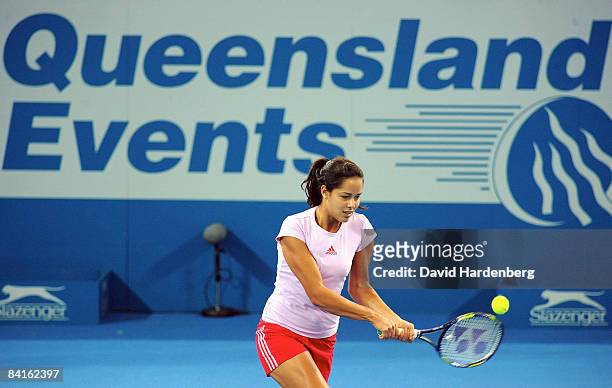 Ana Ivanovic of Serbia practices ahead of the Brisbane International at the Queensland Tennis Centre on January 3, 2009 in Brisbane, Australia.