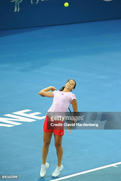 Ana Ivanovic of Serbia practices ahead of the Brisbane International at the Queensland Tennis Centre on January 3, 2009 in Brisbane, Australia