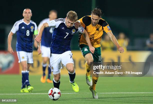 Scotland's Stuart Armstrong and Lithuania's Arturas Zulpa battle for the ball during the 2018 FIFA World Cup Qualifying, Group F match at the LFF...