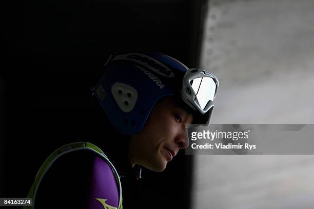 Yuta Watase of Japan looks on during the FIS Ski Jumping World Cup at the 57th Four Hills Ski Jumping Tournament on January 3, 2009 in Innsbruck,...