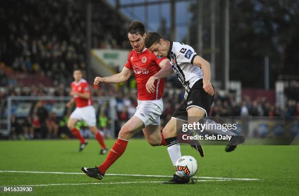 Dundalk , Ireland - 1 September 2017; Shane Grimes of Dundalk in action against Michael Barker of St Patricks Athletic during the SSE Airtricity...