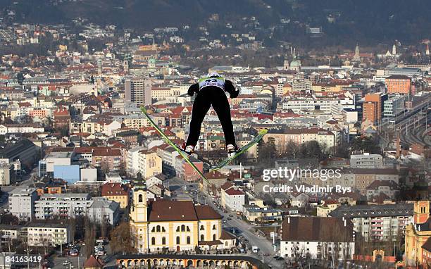 Shohei Tochimoto of Japan in action during the FIS Ski Jumping World Cup at the 57th Four Hills Ski Jumping Tournament on January 3, 2009 in...