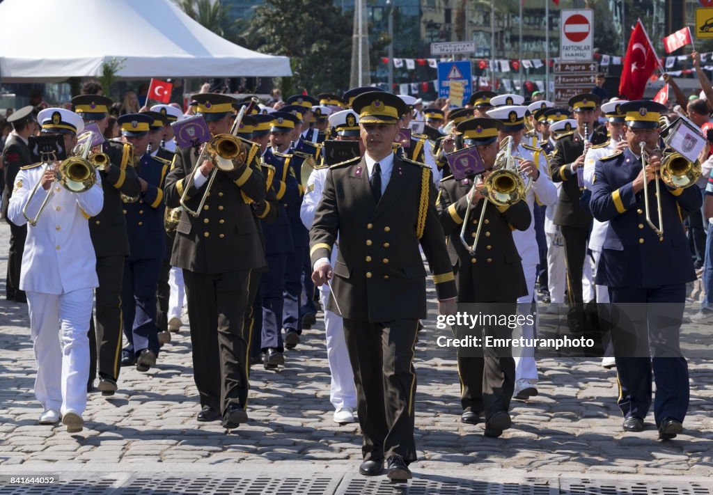 Military band on the move at Victory day on 30 August in Izmir.