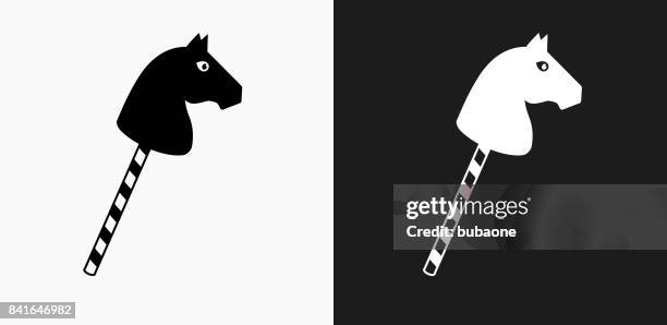 stick horse icon on black and white vector backgrounds - white horse on black background stock illustrations