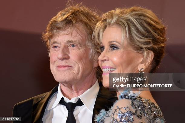 Actors Jane Fonda and Robert Redford attend the premier of the movie "Our Souls at Night" during the 74th Venice Film Festival on September 1, 2017...