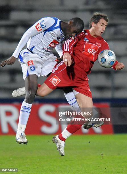 Ajaccio's French forward Julien Viale vies with Auxerre's Malian defender Adama Coulibali during the French cup football match, Ajaccio versus...