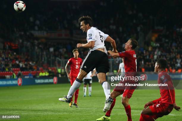 Mats Hummels of Germany scores his team's second goal against Vladimir Darida of Czech Republic during the FIFA World Cup Russia 2018 Group C...