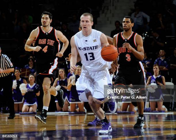 Guard Justin Werner of the Kansas State Wildcats brings the ball up court against the Idaho State Bengals during the second half on January 3, 2009...