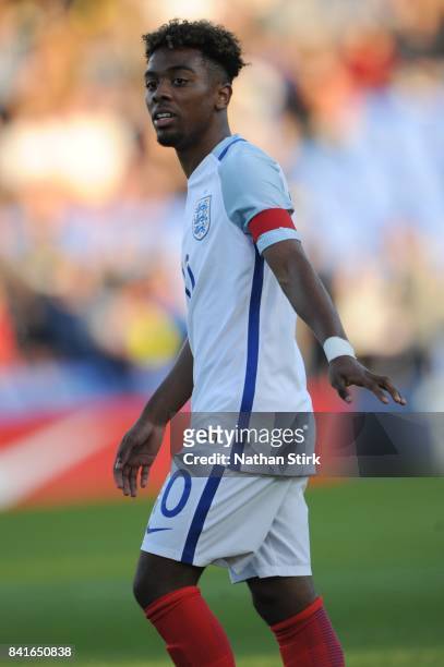 Angel Gomes of England looks on during the international friendly match between England U18 and Brazil U18 on September 1, 2017 in Shrewsbury,...