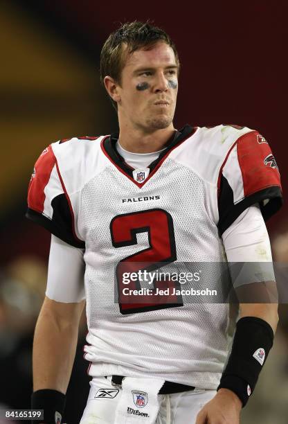 Quarterback Matt Ryan of the Atlanta Falcons reacts on the sidelines during the NFC Wild Card Game against the Arizona Cardinals on January 3, 2009...