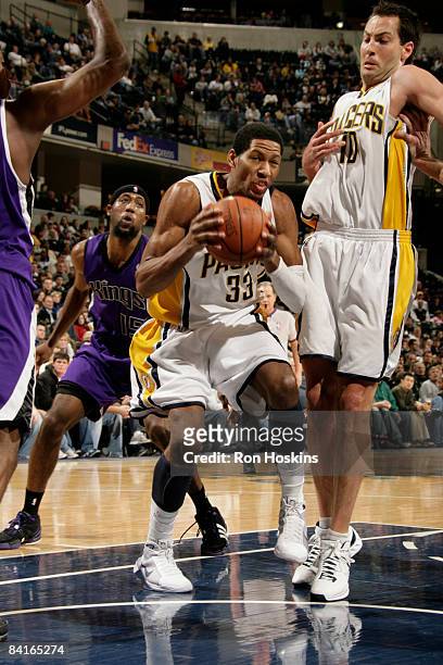 Danny Granger of the Indiana Pacers drives against the Sacramento Kings at Conseco Fieldhouse on January 3, 2009 in Indianapolis, Indiana. NOTE TO...