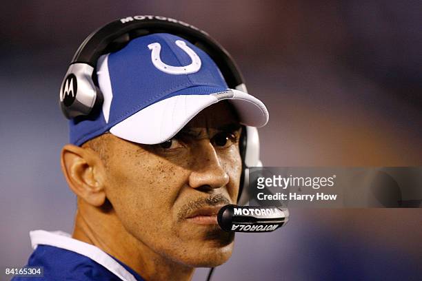 Head Coach Tony Dungy of the Indianapolis Colts stands on the field during the AFC Wild Card Game against the San Diego Chargers on January 3, 2009...
