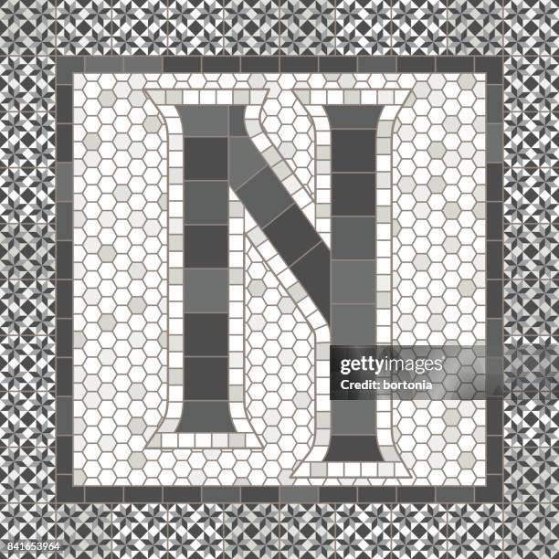 old fashioned gray mosaic tile alphabet letters - subway tile pattern stock illustrations
