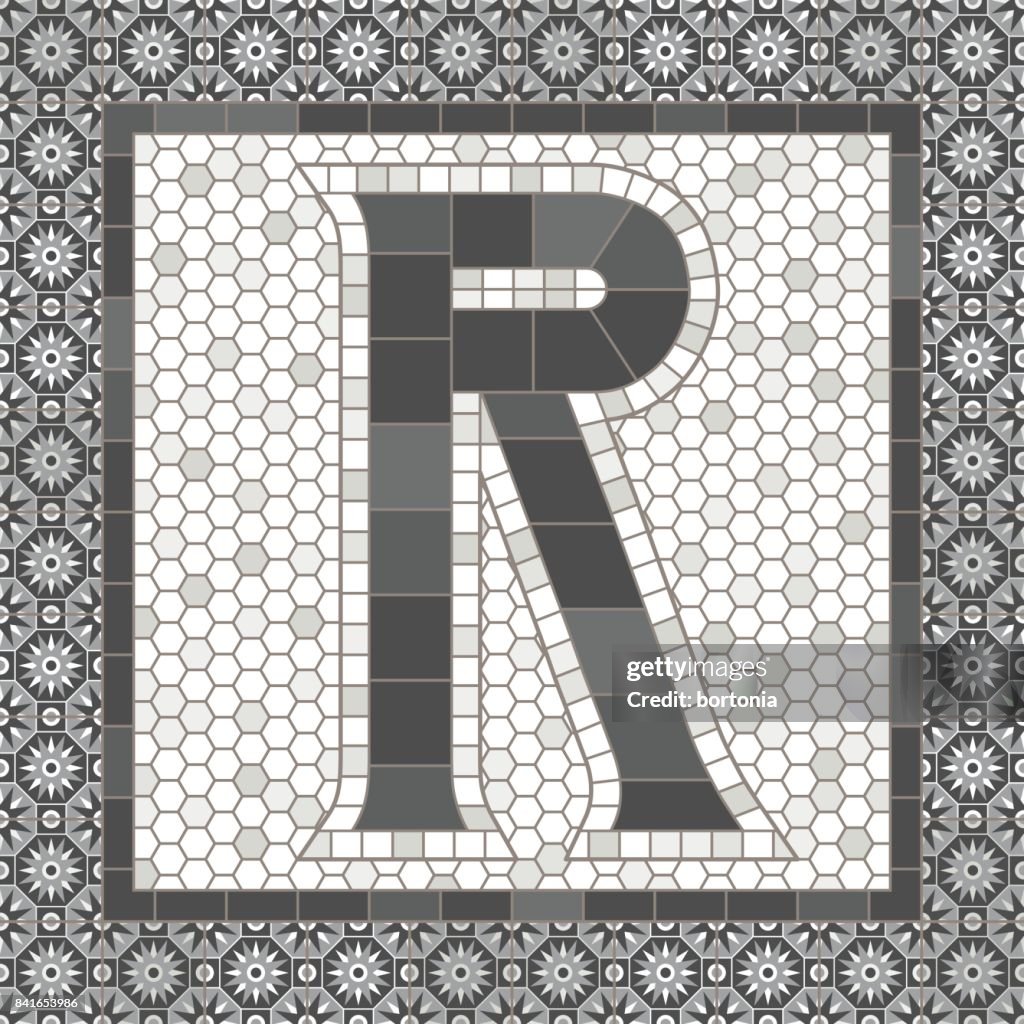 Lettere alfabeto piastrelle mosaico grigio vecchio stile