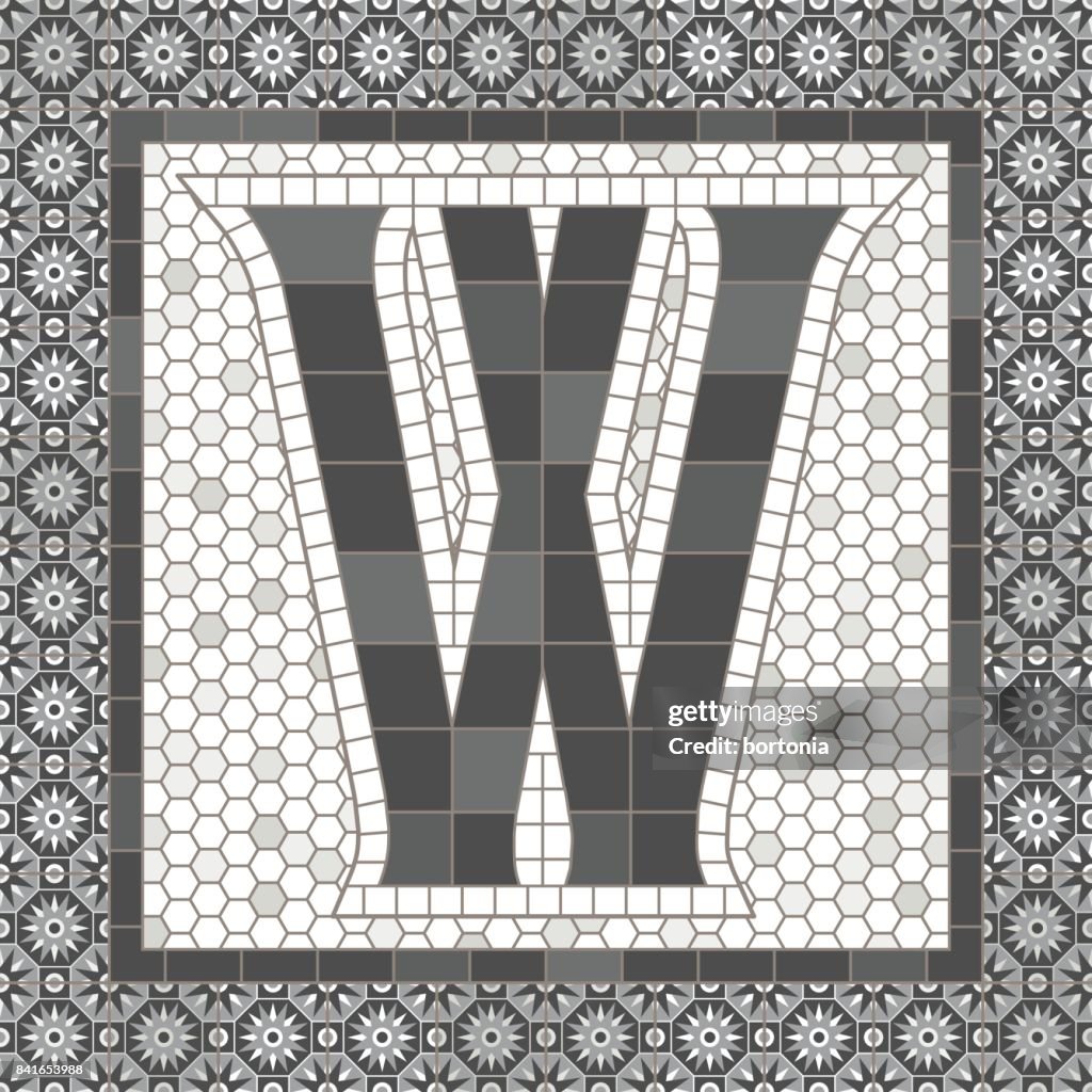 Lettere alfabeto piastrelle mosaico grigio vecchio stile