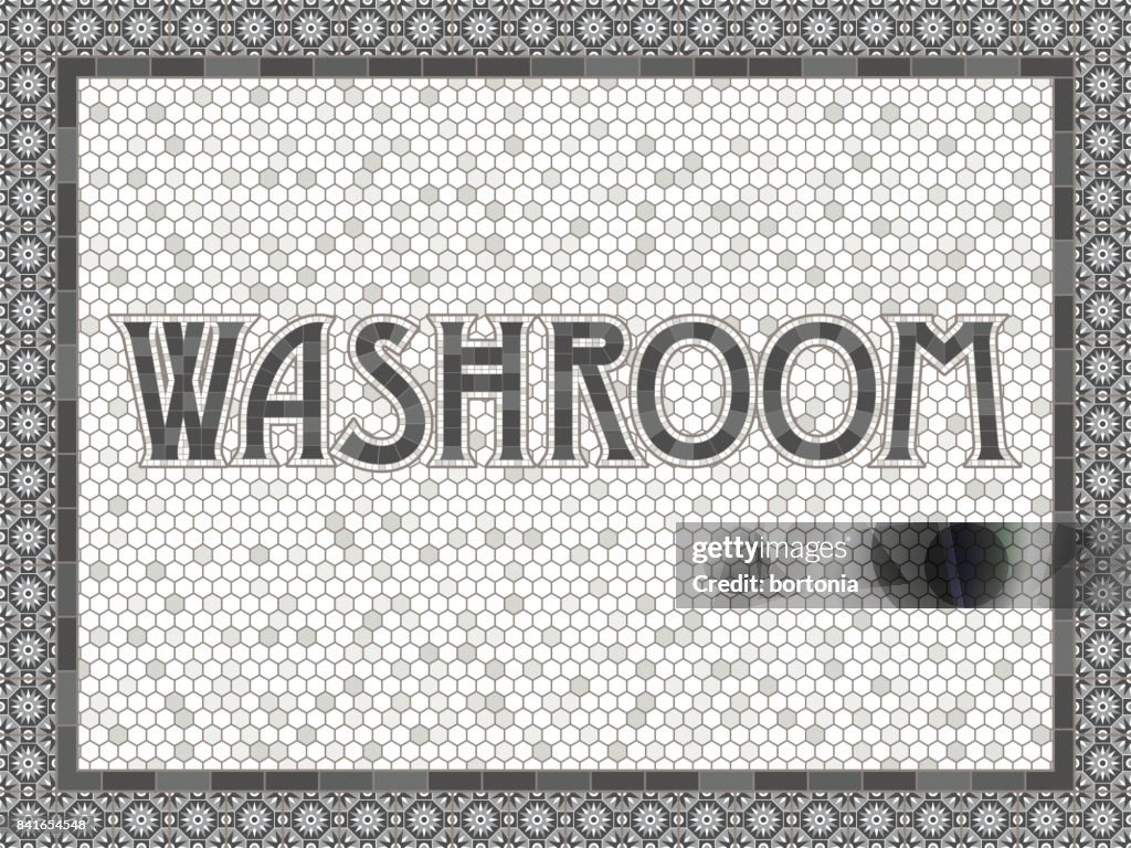 Vintage Mosaic Tile Washroom Typography Design