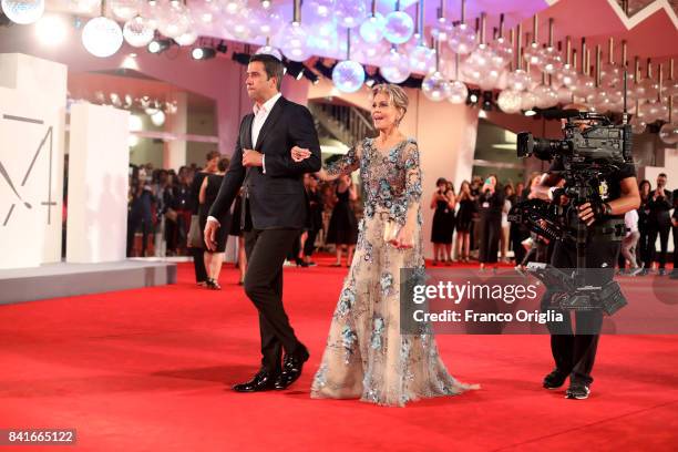 Jane Fonda and her son Troy Garity walk the red carpet ahead of the 'Our Souls At Night' screening during the 74th Venice Film Festival at Sala...