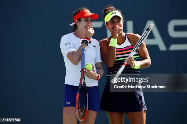 Christina McHale of the United States and Heather Watson of Great Britain in action against Barbora Strycova and Lucie Safarova of the Czech Republic...