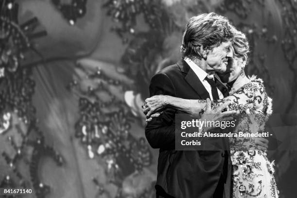 Robert Redford and Jane Fonda receive the Golden Lion Lifetime Achievement Award during the 74th Venice Film Festival on September 1, 2017 in Venice,...