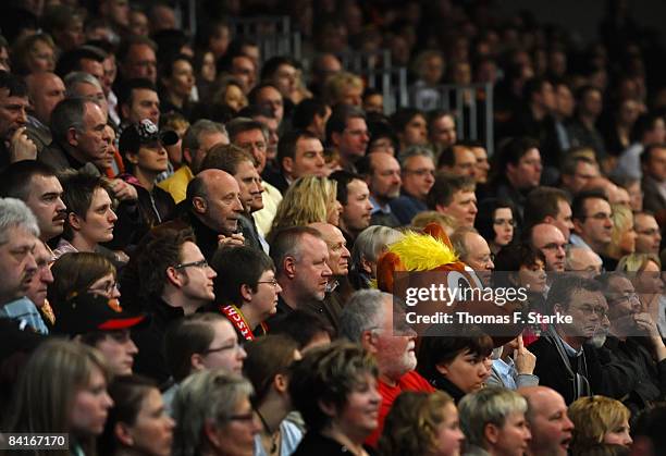 Mascot 'Hanniball' of the German Handball Association sits on the main stand during the International Handball Friendly match between Germany and...